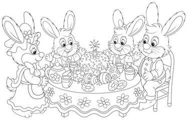 Easter bunnies at the festive table