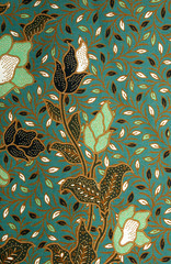 Fabric with floral batik pattern