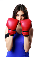 sport woman standing with boxing gloves
