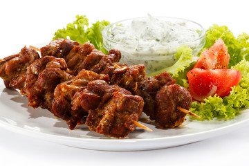 Grilled meat and vegetables