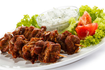 Grilled meat and vegetables