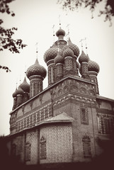 Fototapeta na wymiar Old church in Yaroslavl, Russia. Sepia photo.