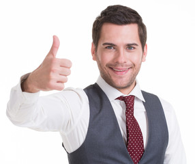 Portrait of happy handsome man in suit.