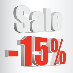 Vector 3D rendering of a 15 percent. Vector. red