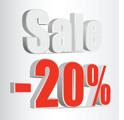 Vector 3D rendering of a 20 percent. Vector. red