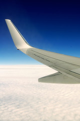 Wing of airplane from window