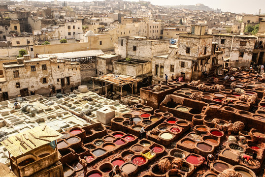Tanneries of Fes, Morocco, Africa Old tanks of the Fez's tanneri
