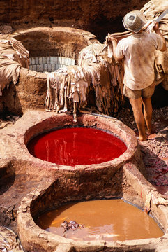 Fez, Morocco. The tannery souk of weavers is the most visited pa