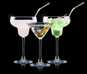 alcohol cocktail set with summer fruits