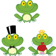 Happy Small Frogs Cartoon Characters. Set  Collection