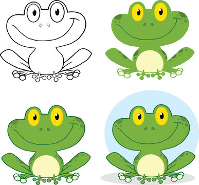 Small Smiling Frog Cartoon Character. Set Collection