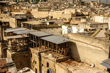 Fototapeta premium Fez, Morocco. The tannery souk of weavers is the most visited pa