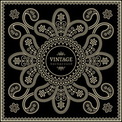 Abstract golden ornamental frame on black