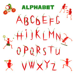 Alphabet written with red chili peppers