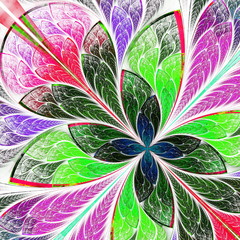 Naklejki  Beautiful multicolor fractal flower in stained glass window styl