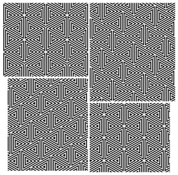 Set of Four B&W Seamless Patterns. Triangle Elements