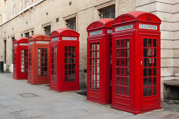 Obraz premium Traditional red telephone boxes in London, UK