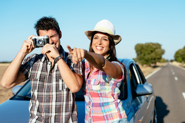 Couple on car roadtrip vacation