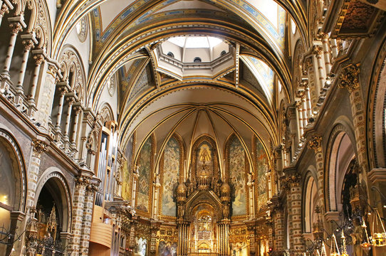 Interior of Basilica in Benedictine Abbey near Barcelona
