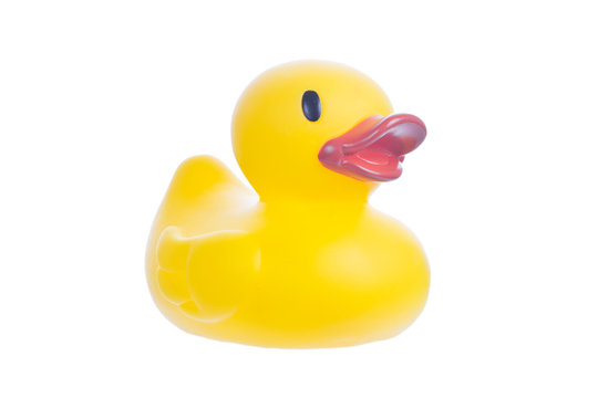 Yellow plastic duck isolated on white