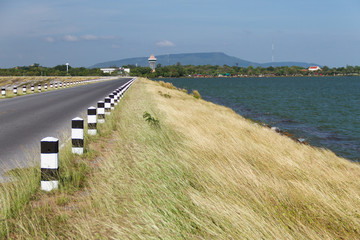 Road on dyke of the reservoir