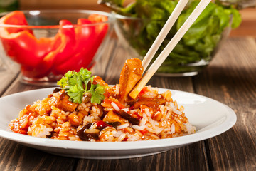 Sweet and sour chicken with rice