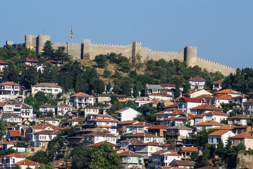 The fortress of Tsar Samuil photographed from distance, in Ohrid