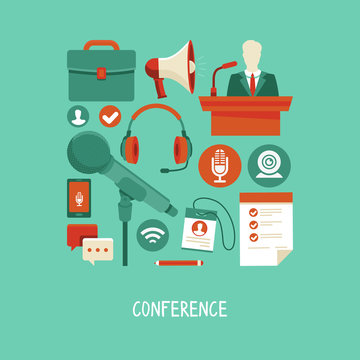 Vector Business Conference Concept In Flat Style