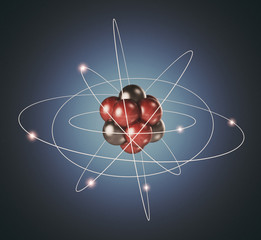 Atom. Elementary particle. 3D Background of nuclear physics - obrazy, fototapety, plakaty