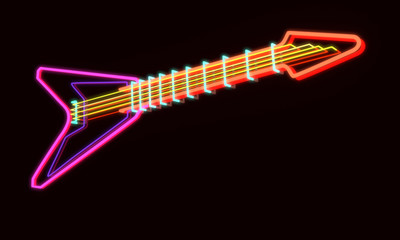 3d rendered modern guitar as neon lamp