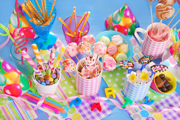 birthday party table with sweets for kids