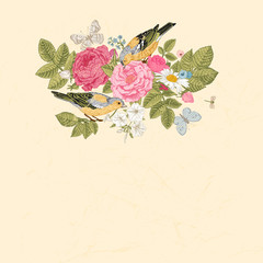 Spring summer vector vintage card in Victorian style