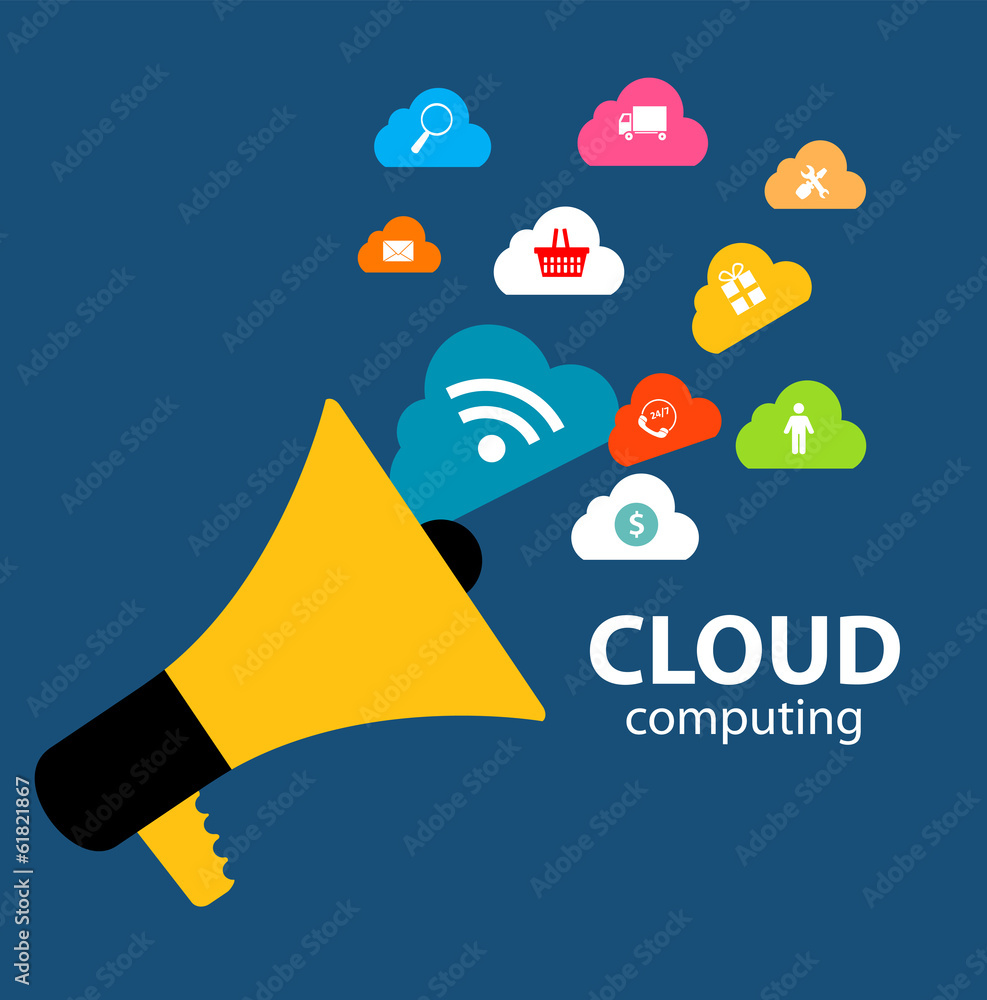 Aufkleber cloud computing concept on different electronic devices. vector
