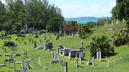 Fototapeta na wymiar Old historic Cemetery on a hill by the ocean