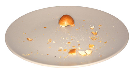 brown plate and crumbs
