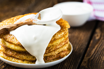Pancake. Pancakes stack, traditional Russian pancakes - blini