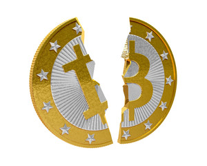 Broken Bitcoin - isolated on white