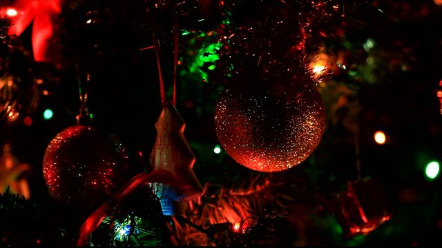 Christmas tree decorated with New Year toys, footage