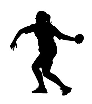 Side Profile of Girl Discus Thrower Turning to Throw