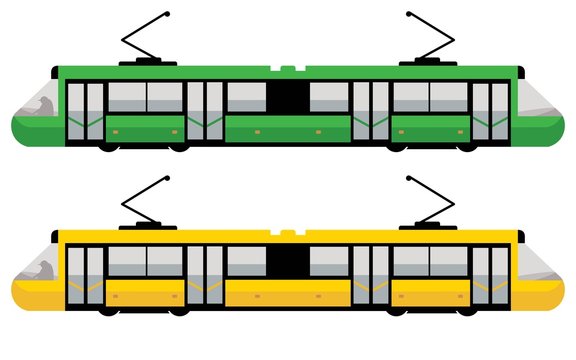 Modern Tram, Green And Yellow Color