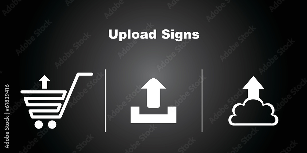 Poster 3 upload icons on black background.