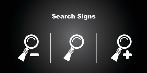 3 Search Icons on Black Background.