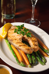 Grilled Salmon Steak and Vegetables