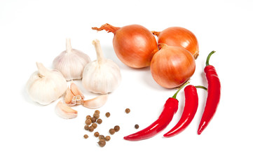 Garlic, onion, pepper and spice