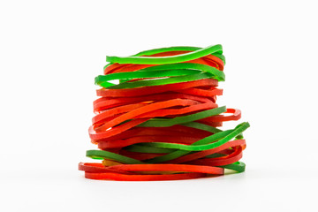 Group of elastic bands on a white background