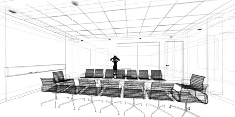 Fototapeta premium sketch design of interior conference, wire frame