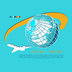 Plane was flying around the globe. Stylized graphics