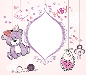 Cute hand drawn  frame with baby elements.