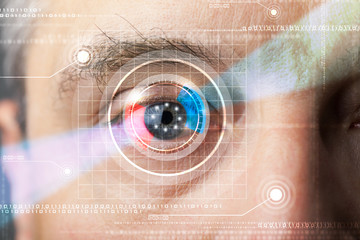Cyber man with technolgy eye looking