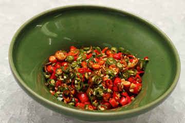 Sliced ​​green peppers in a bowl